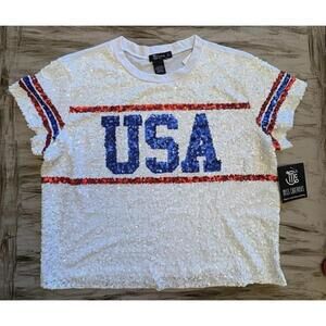 Miss Chievous USA Women’s Sequin Top Size Large Patriotic July 4th